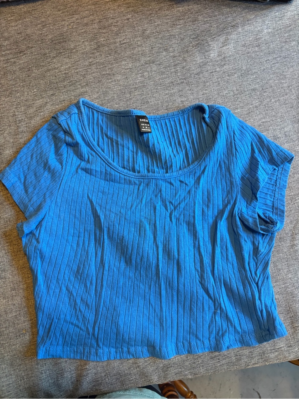 SHEIN Bright Blue Ribbed Scoop Crop Top